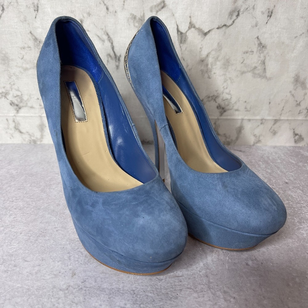 H By Halston Womens Suede Stiletto Heel Shoes Platform Pumps Blue Size 8